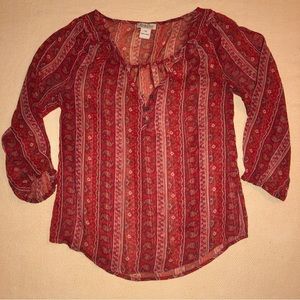 Lucky Brand Red Paisley Bandana Print Sheer Blouse XS